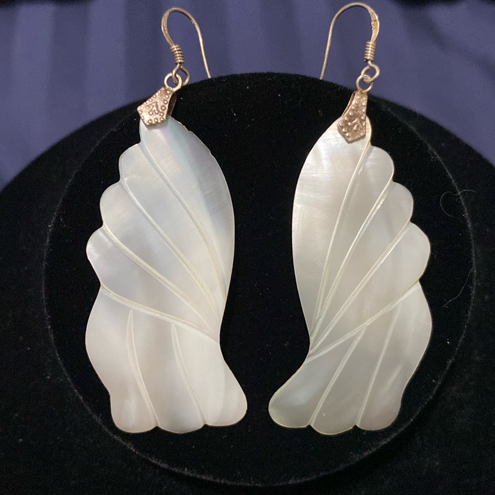 Vintage Mother of Pearl earrings, stamped .925 Serling on ear wire/french hooks